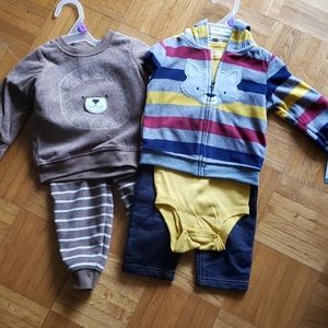 2 size 12m outfits, very soft fleecy material.